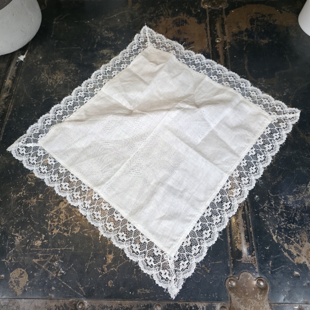 Vintage 100% Cotton Handkerchief Lace Edge 10.5" Square White Made in Japan